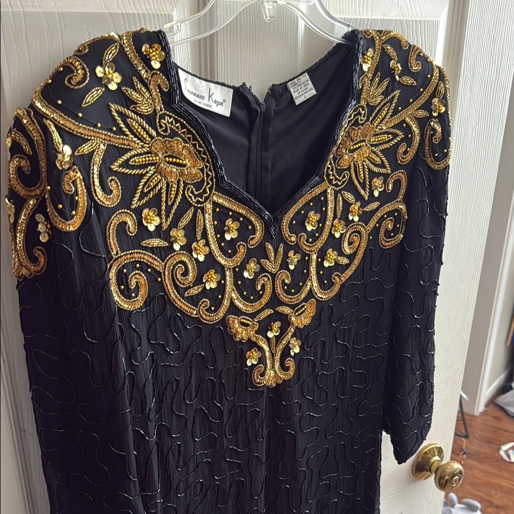 Black and Gold Embellished Long Sleeve Dress